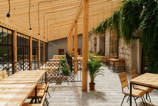 Event Hall in Etyek / kissmiklos - Restaurant, Garden, Beam, Facade, Table, Chair