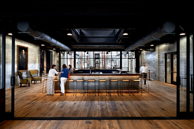 Old Dominick Distillery / Looney Ricks Kiss - Interior Photography, Brewery, Beam, Bench, Table