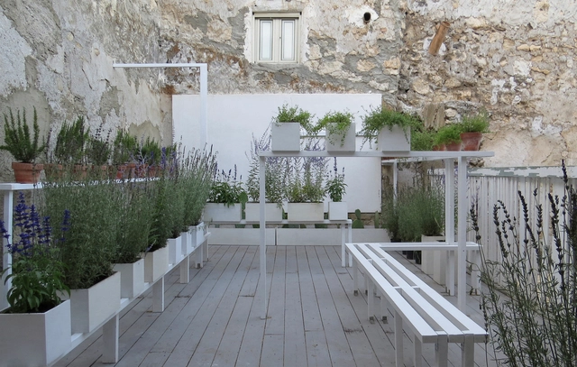 Jardín aromático - espacio polinizador / x-studio - Ampliación, Jardín, Puerta, Fachada, Escaleras, Barandas, Bancas, Sillas