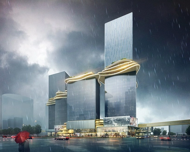 Aedas 公布珠海横琴综合体效果图,四座塔楼通过“天空之桥”连接 - 主图