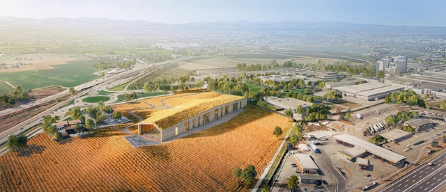 Centro de Visitantes da Barilla se mescla à paisagem campestre de Pedrignano na Itália - Imagem de Destaque