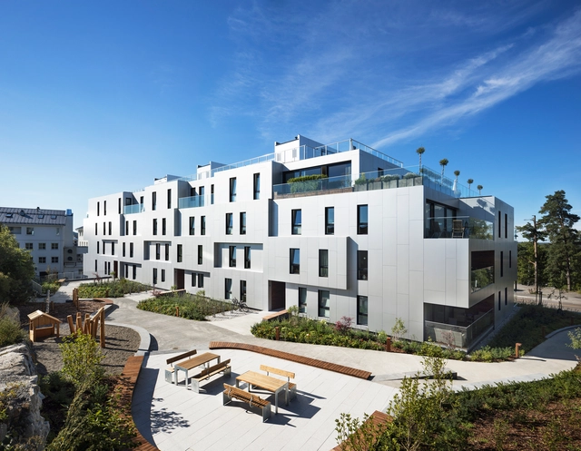 Sæter Terrasse / A-lab - Residential, Courtyard, Facade, Bench