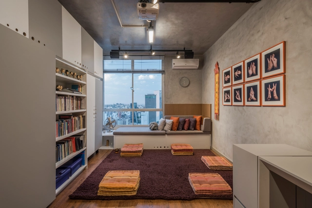 Sala Multiuso D&M / Masv arquitetura - Design De Interiores, Viga, Mesa, Iluminação, Cadeira