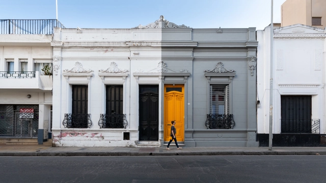 Casa F.R.  “La casita de la puerta amarilla” / Mariclé Scalambro arq. - Renovación, Puerta, Fachada, Pilares