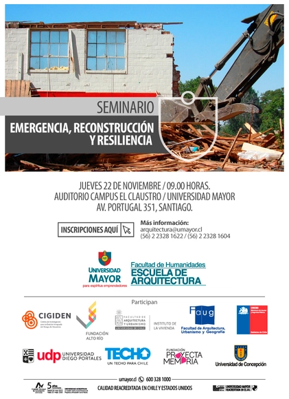 Seminario Emergencia, Reconstrucción y Resiliencia en la Universidad Mayor, Santiago - Imagen Principal