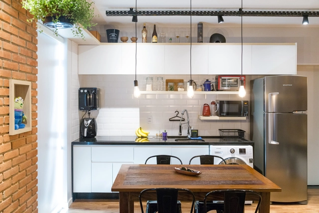 Loft YG / Studio VRM - Edifício De Apartamentos, Cozinha, Mesa, Bancada, Cadeira, Pia