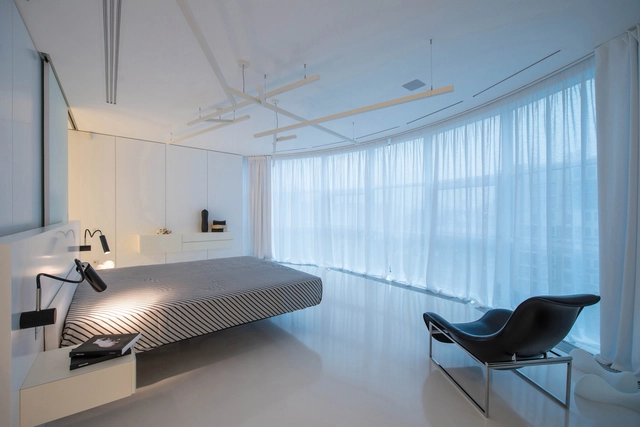 Zverineckaya / Yurima Architects - Apartment Interiors, Bedroom, Lighting, Chair, Bed