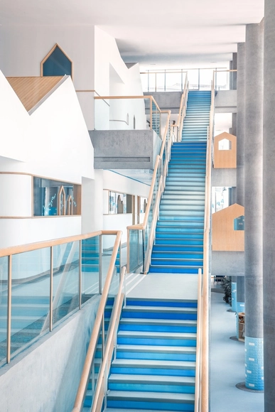 Montessori Kindergarten / ArkA - Kindergarten, Stairs, Door, Facade, Handrail