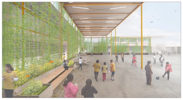 Hogar del conocimiento: un patio que integra la escuela en Lima - Imagen Principal