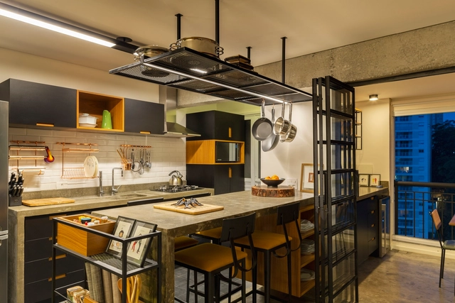 Apartamento Carvalho de Freitas / MARCOZERO Estudio - Edifício De Apartamentos, Cozinha, Viga, Porta, Bancada, Mesa, Iluminação, Cadeira