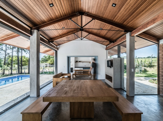 Residência GSM / OTP arquitetura - Casas, Terraço, Viga, Fachada, Mesa, Cadeira
