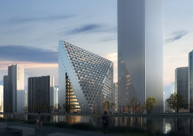 Pirâmide de uso misto do OMA em Hangzhou começa a ser construída  - Imagem de Destaque