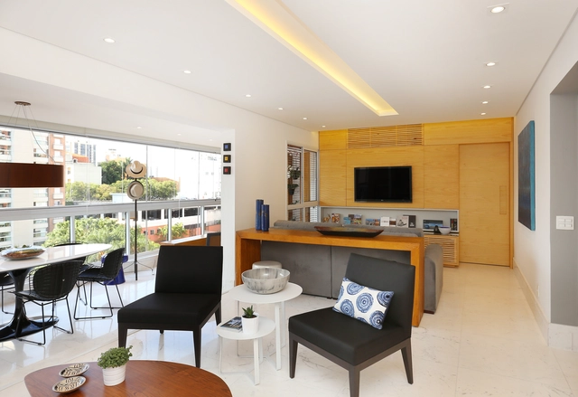 Apartamento Vila Mariana / Vertentes Arquitetura - Edifício De Apartamentos, Cozinha, Mesa, Cadeira, Bancada
