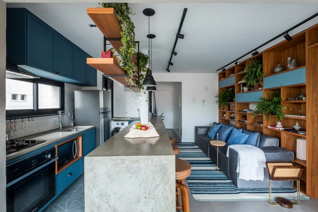 Apartamento AK / Rua 141 + ZALC Arquitetura - Edifício De Apartamentos, Cozinha, Viga, Bancada, Pia, Cadeira