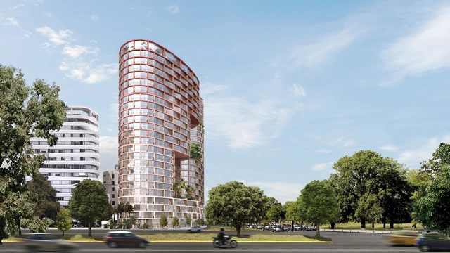 BIG y Uribe & Schwarzkopf revelan una torre rojiza en Ecuador - Imagen Principal