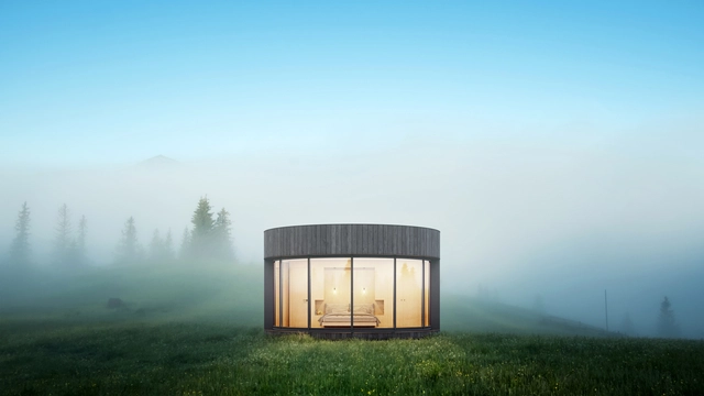 Lumicene Designs Minimalist Prefab with Curved Glass to Connect with Nature - Featured Image