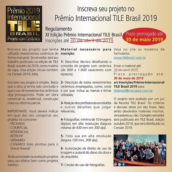 Chamada para Inscrições do XI Prêmio Internacional TILE Brasil - Projeto com Cerâmica - Imagem de Destaque