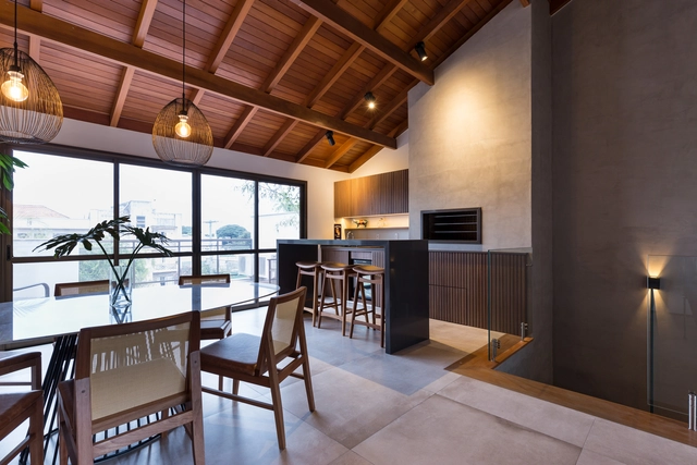 Casa Sellos / studio.k arquitetura - Casas, Cozinha, Viga, Porta, Bancada, Mesa, Iluminação, Cadeira