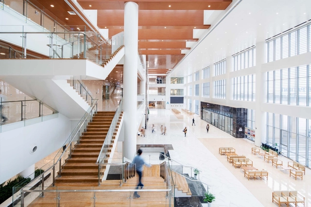 Hefei BOE Hospital / HKS - Hospital , Stairs, Facade, Handrail
