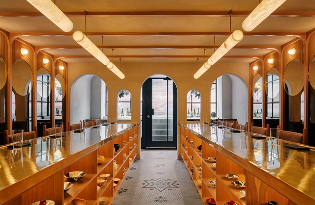 Tsukimi Restaurant / Studio Tack - Interior Photography, Restaurant & Bar Interiors, Kitchen, Door, Arch, Lighting