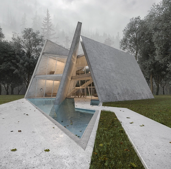 Iranian Project Manipulates Geometric Slabs for Privacy in Forest Villa  - Featured Image