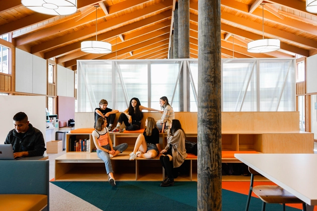 Stevenson School Library  / Studio O+A - Interior Photography, Educational Interiors, Beam, Table, Chair