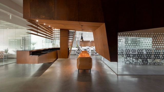 CCELL Office / CM Design - Offices Interiors, Kitchen, Facade, Door, Handrail, Table, Chair, Countertop