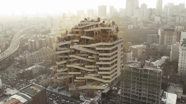 FMZD transforma estrutura de concreto abandonada no Irã em galeria vertical - Imagem de Destaque