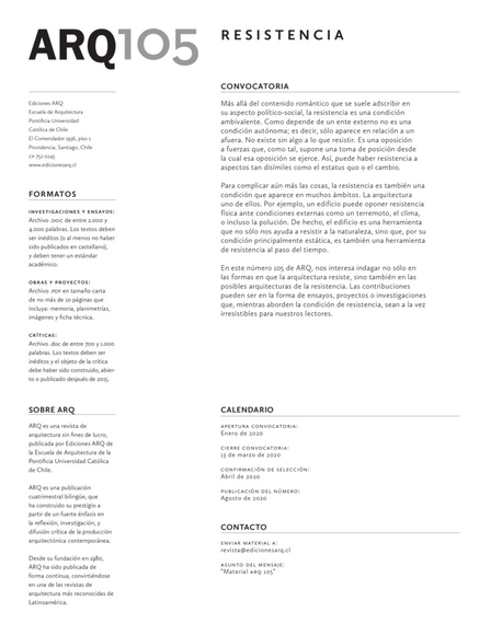 Convocatoria publicar en ARQ 105: Resistencia - Imagen Principal