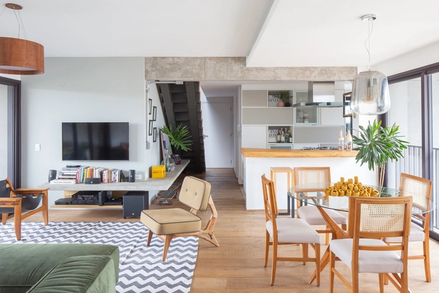 Apartamento Ipojuca / MPA Pedreira de Freitas Arquitetos - Fotografia de Interiores, Casas, Cozinha, Viga, Mesa, Bancada, Cadeira