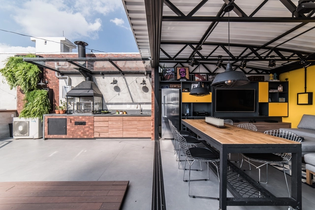 Apartamento Duplex Ipiranga / Pietro Terlizzi Arquitetura - Fotografia de Exterior, Edifício De Apartamentos, Cozinha, Viga, Fachada, Mesa, Cadeira, Bancada