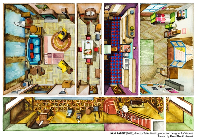 Las planimetrías de los sets de 'Dolor y Gloria', 'Parasite' y 'Jojo Rabbit' pintadas en acuarela - Imagen Principal