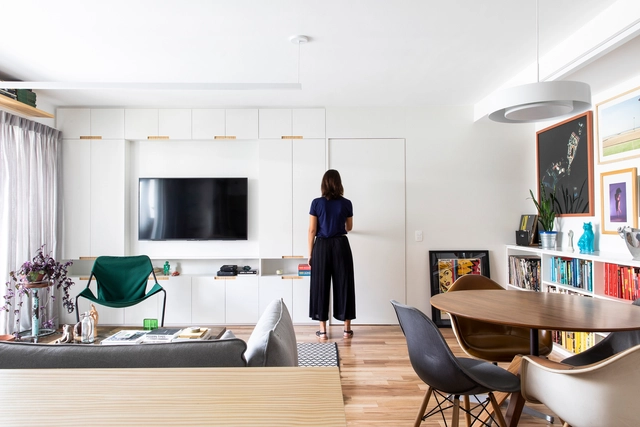 Apartamento do Fabrício / INÁ Arquitetura - Fotografia de Interiores, Edifício De Apartamentos, Cozinha, Mesa, Cadeira, Iluminação