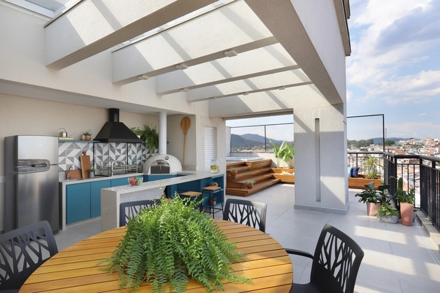 Apartamento Mandarim   / Studio Canto Arquitetura - Fotografia de Interiores, Edifício De Apartamentos, Cozinha, Fachada, Viga, Balcão, Mesa, Cadeira
