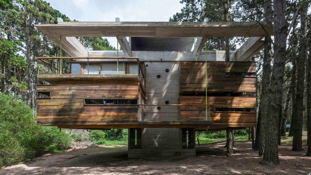 Cabañas en Bosques de Mar Azul / Estudio Nómade - Fotografía exterior, Casas, Fijación Vigas, Bosque