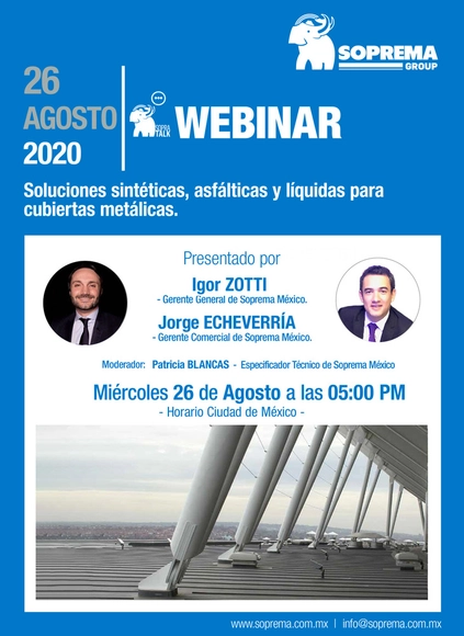 Webinar SOPREMA: Soluciones sintéticas, asfálticas y líquidas para cubiertas metálicas - Imagen Principal