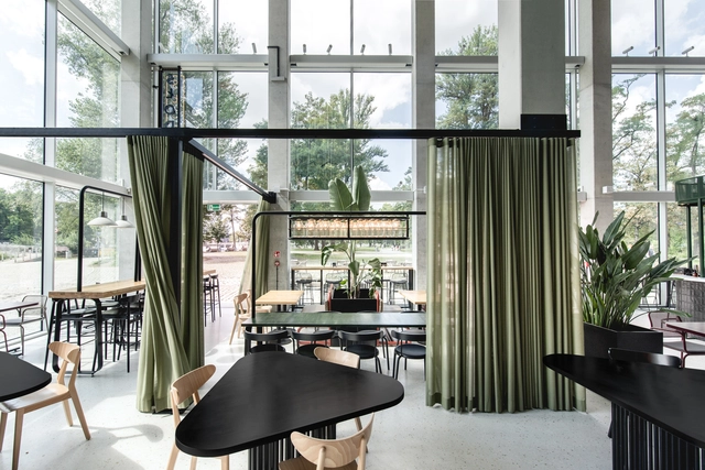 Concordia Design Wrocław Restaurant  / mode:lina architekci - Interior Photography, Restaurant & Bar Interiors, Facade, Table, Chair