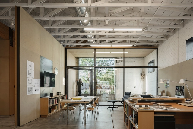 Studio 1334 / debartolo architects - Interior Photography, Offices Interiors, Beam, Door, Table, Lighting, Chair