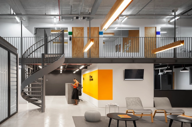 Agência Ana Couto + LAJE  / PAX.ARQ - Fotografia de Interiores, Interiores De Escritórios, Cozinha, Escada, Corrimão, Fachada, Iluminação, Mesa, Cadeira