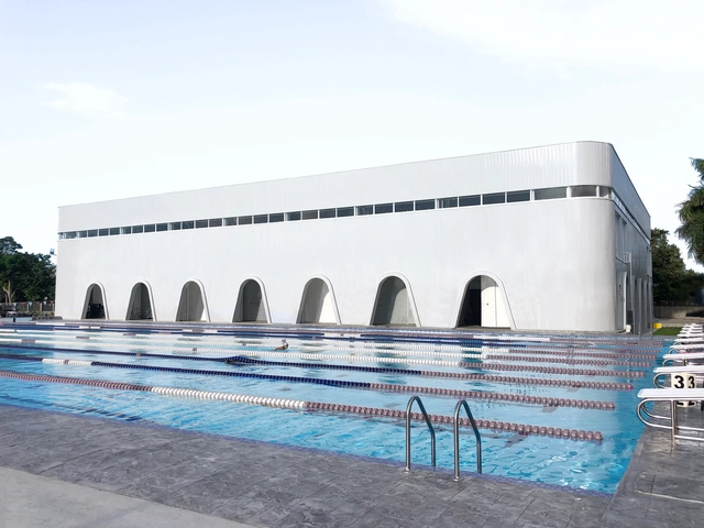St. John’s Institute Sports Pavilion / Archetype Architecture - Exterior Photography, Swimming Pool, Facade