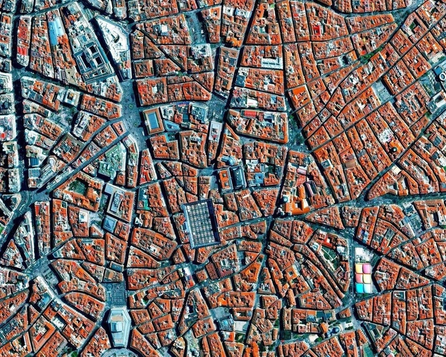 Traçados medievais em 9 cidades vistas de cima - Imagem de Destaque