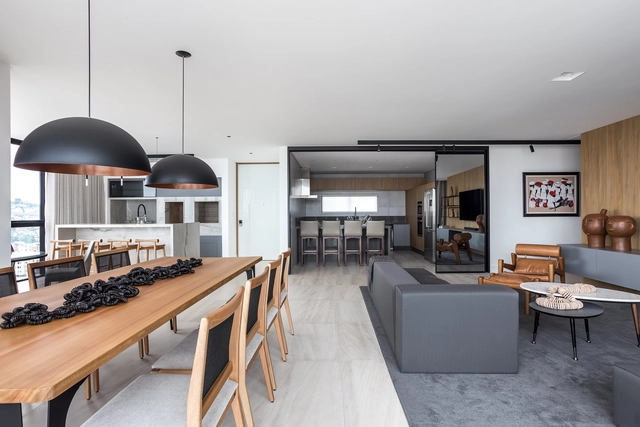 Apartamento VA / Michel Macedo Arquitetos - Fotografia de Interiores, Interiores De Apartamentos, Cozinha, Porta, Mesa, Cadeira, Bancada