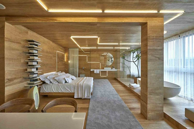 Suíte Neurosensorial / Piacesi Arquitetos Associados - Fotografia de Interiores, Interiores Residenciais, Dormitório, Viga, Porta, Mesa