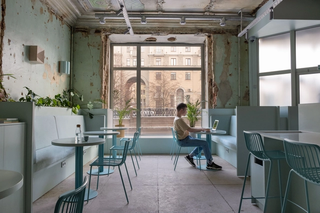 Zerno Coffee Shop  / Studio11 - Interior Photography, Coffee Shop Interiors, Door, Table, Chair