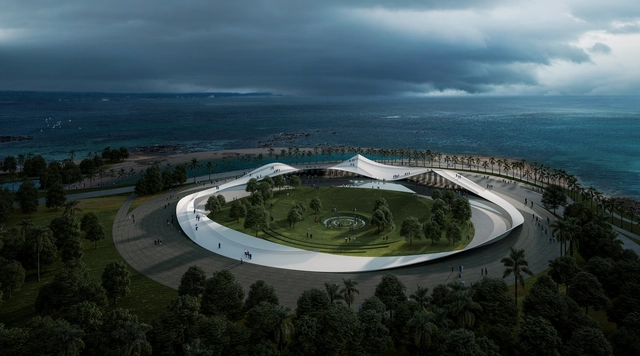 Sou Fujimoto presenta imágenes del nuevo pabellón público para el paseo marítimo de Haikou en China - Imagen Principal