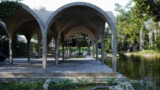 Marc Thorpe Design projeta casa de arcos de concreto em meio à natureza - Imagem de Destaque