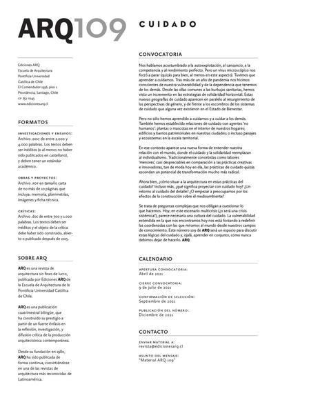 Convocatoria ARQ 109: Cuidado - Imagen Principal