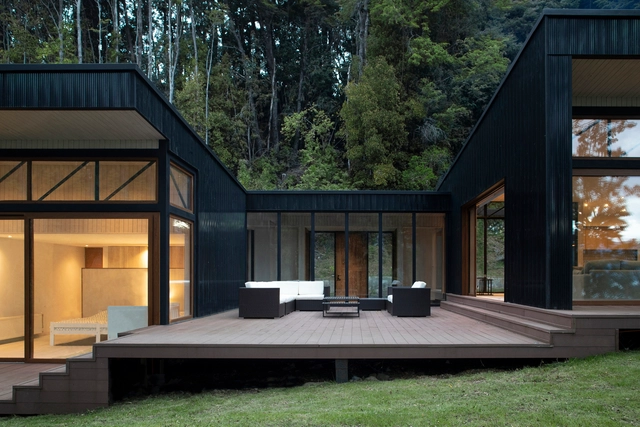 Conjunto Patagonia / Estudio Base Arquitectos - Fotografía exterior, Casas, Jardín, Puerta, Fachada, Fijación Vigas