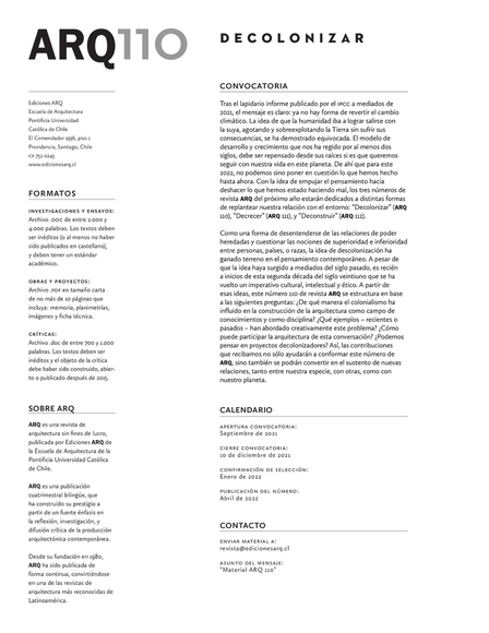 Convocatoria ARQ 110: Decolonizar - Imagen Principal