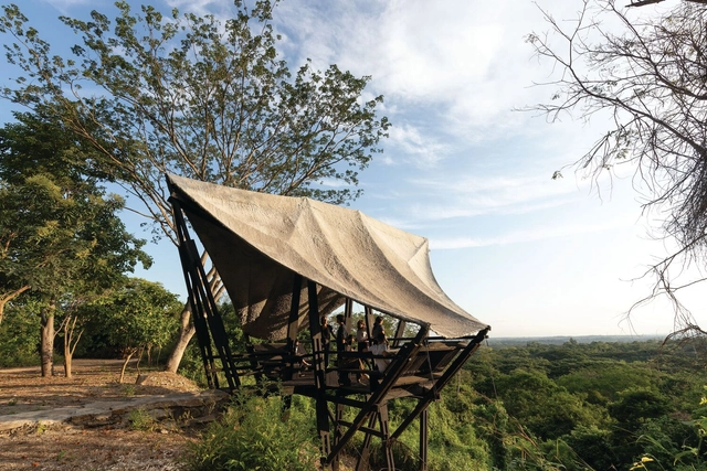 Mirador aula / Al Borde - Fotografía exterior, Centro De Interpretación, Mesas, Bosque